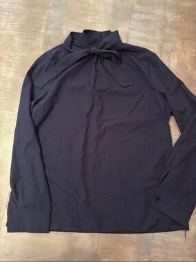 SHEIN Navy Bow Tie Long Sleeve Blouse